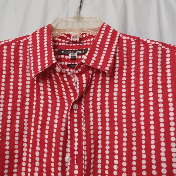 Michael Kors Tops - MICHAEL KORS SLIM FIT POKA DOT  LINEN SHIRT